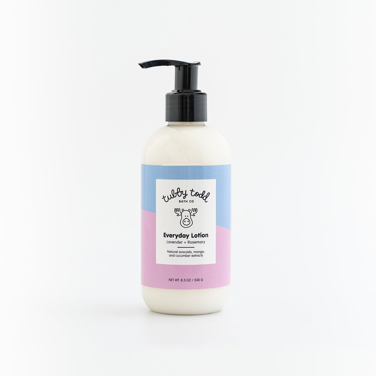 8.5oz Lavender and Rosemary Everyday Lotion bottle standing on the white background.